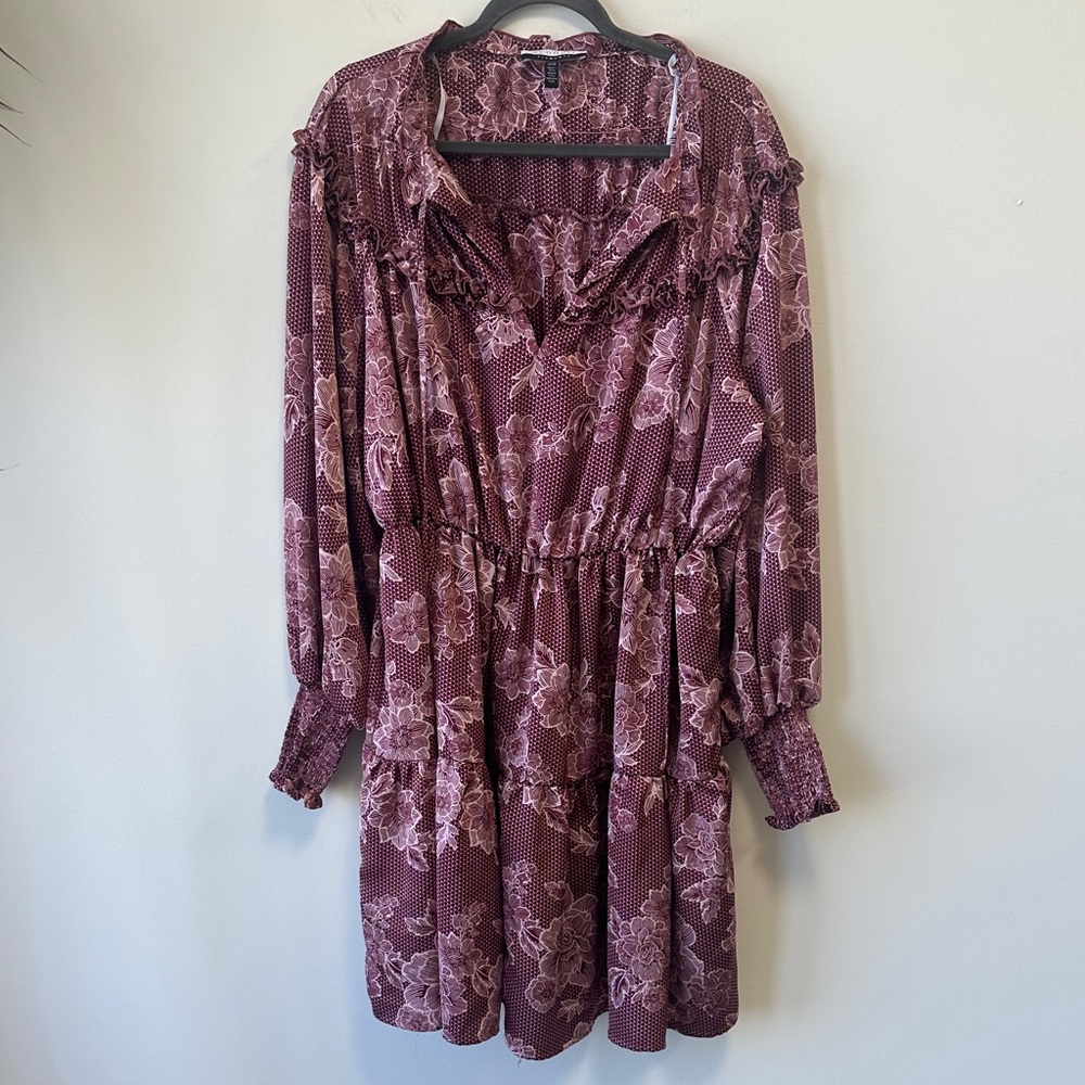 Eloquii Sz 14-16 Burgundy Floral Long Sleeve Dress